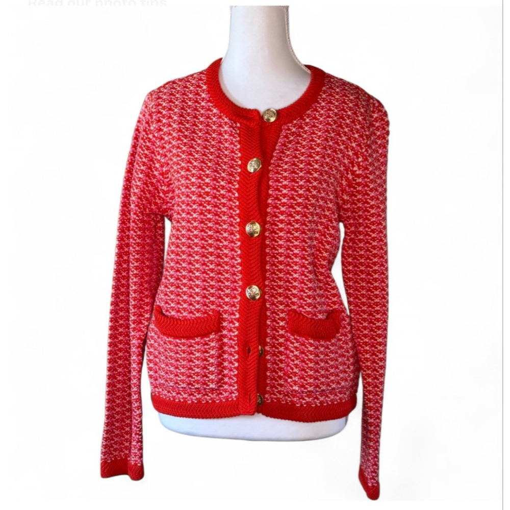 💝 ✨ NWT ON 34th Red & Pink Knit Cardigan Gold Button Sweater Size S